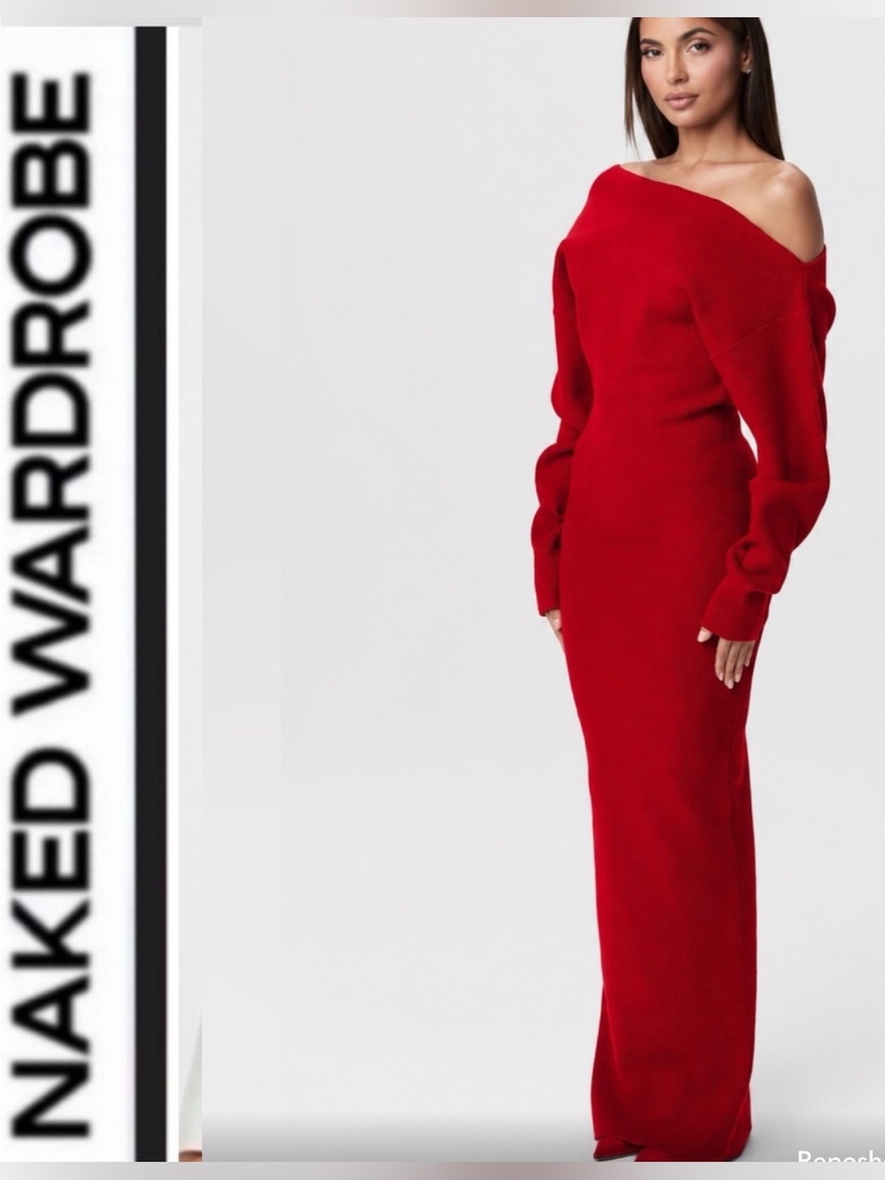 naked wardrobe Red Off-Shoulder Maxi Dress